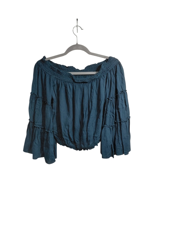 Free People Tops - Free People Teal Blue Off-Shoulder Tiered Crop Top